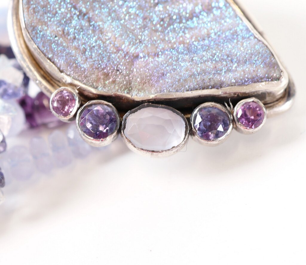Druzy Amethyst Moonstone and Quartz Bracelet
