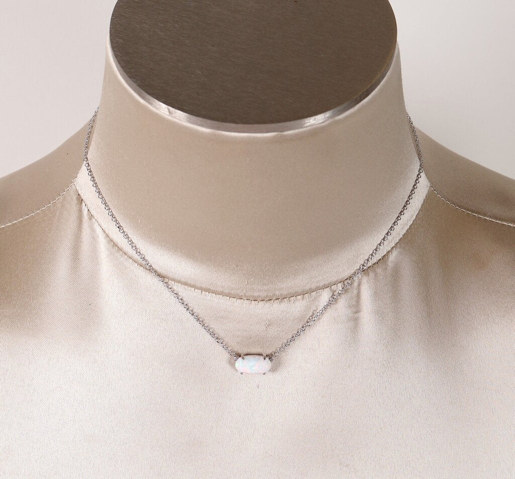 Rhodium Plated Opal 'Ever' Pendant