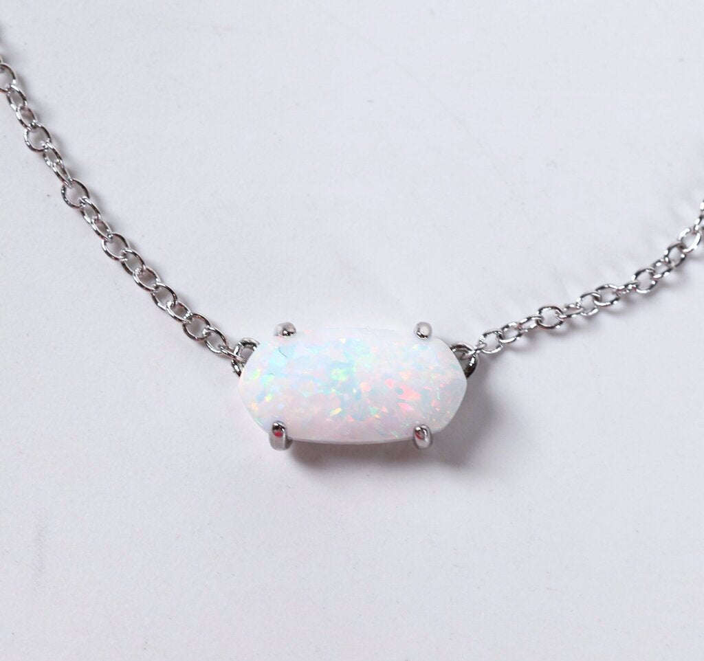 Rhodium Plated Opal 'Ever' Pendant