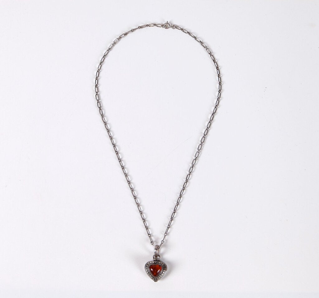 Sterling and Amber Locket Necklace