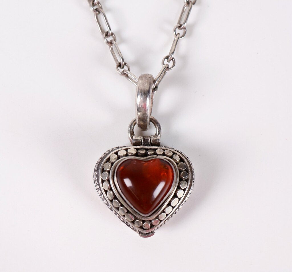 Sterling and Amber Locket Necklace