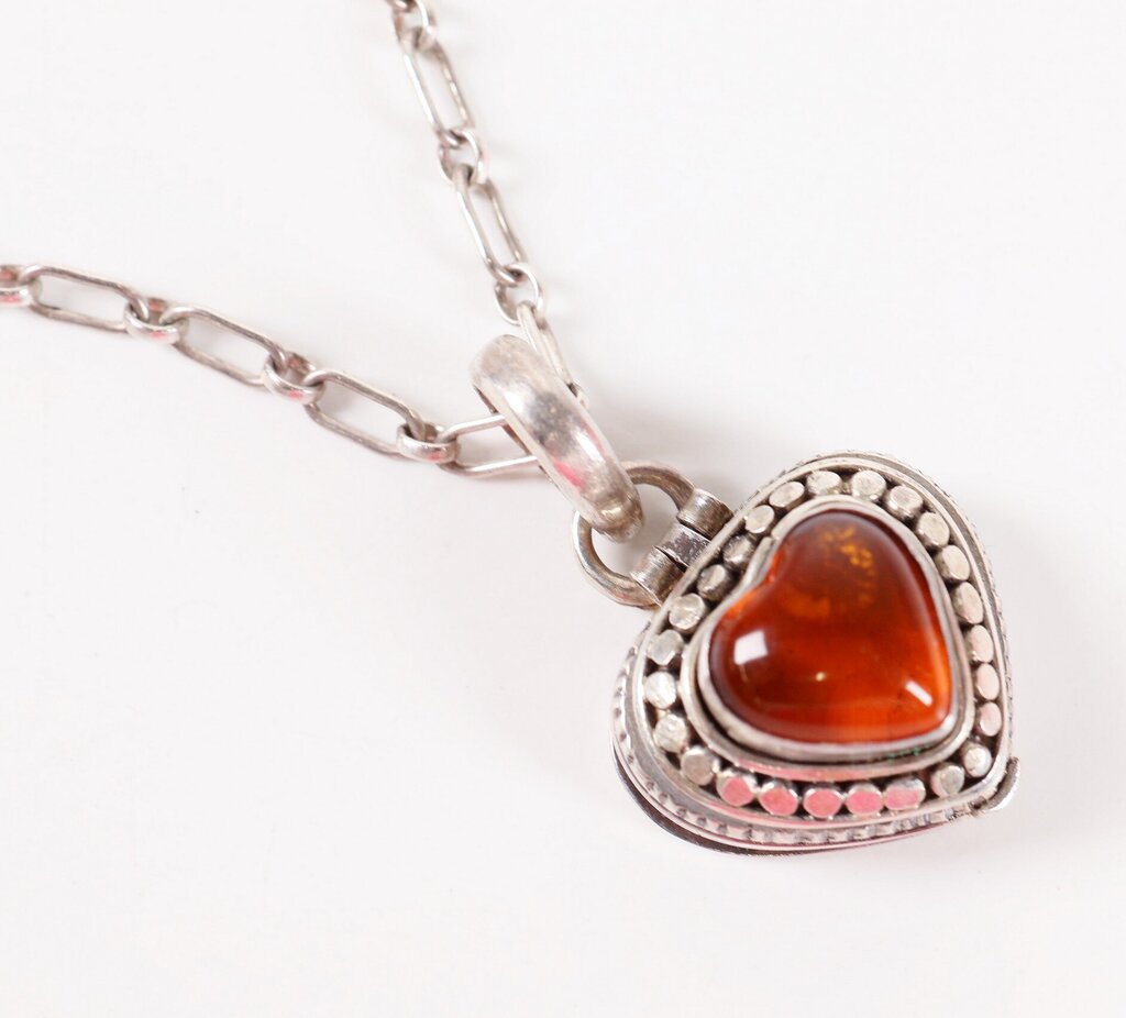 Sterling and Amber Locket Necklace