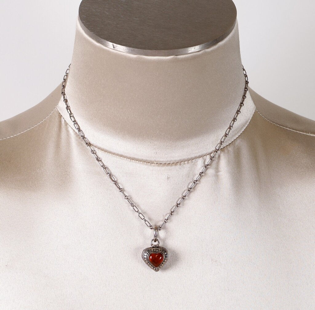 Sterling and Amber Locket Necklace