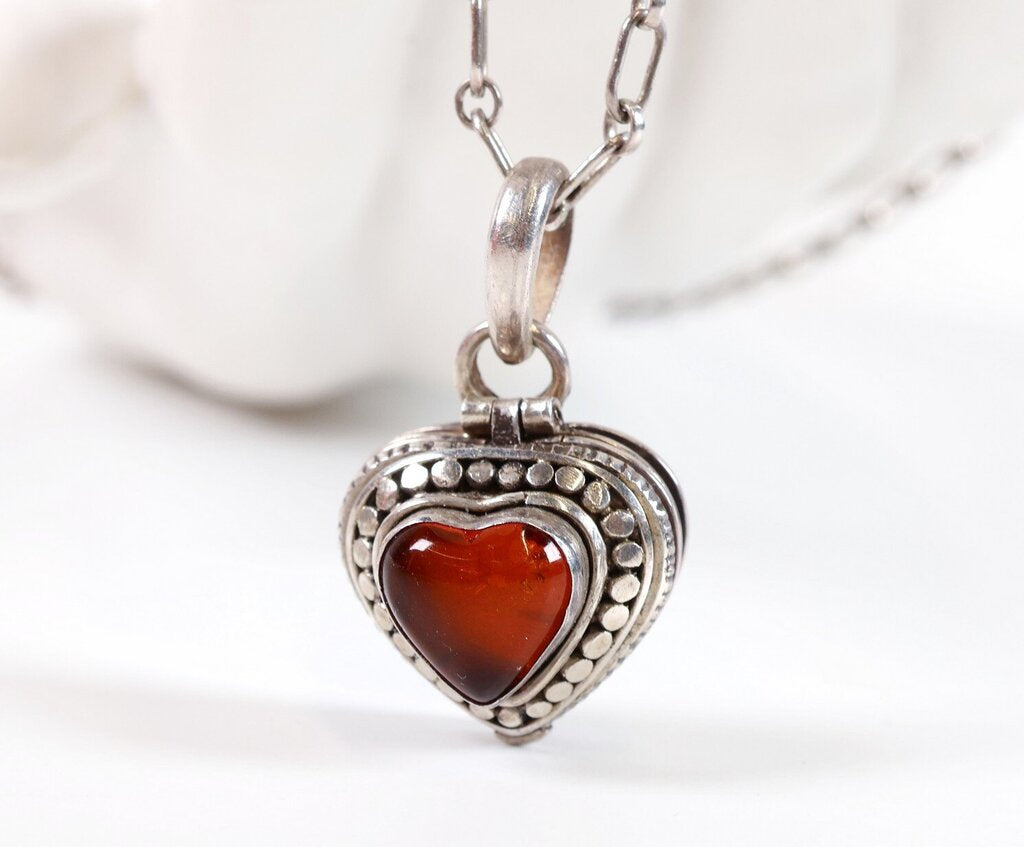 Sterling and Amber Locket Necklace