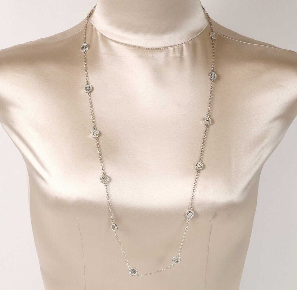 Sterling and 18K Dot Disc Station Necklace