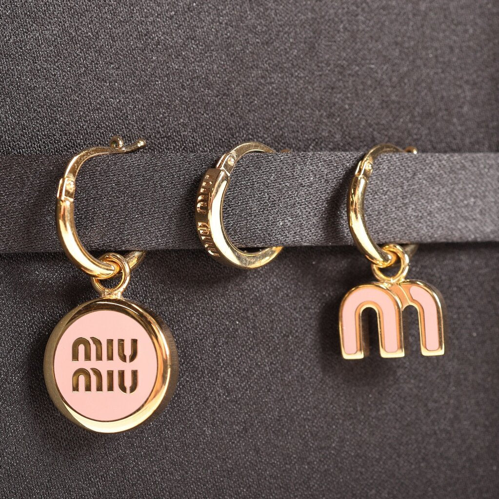 Gold Tone and Pink Enamel Metal Earrings Trio