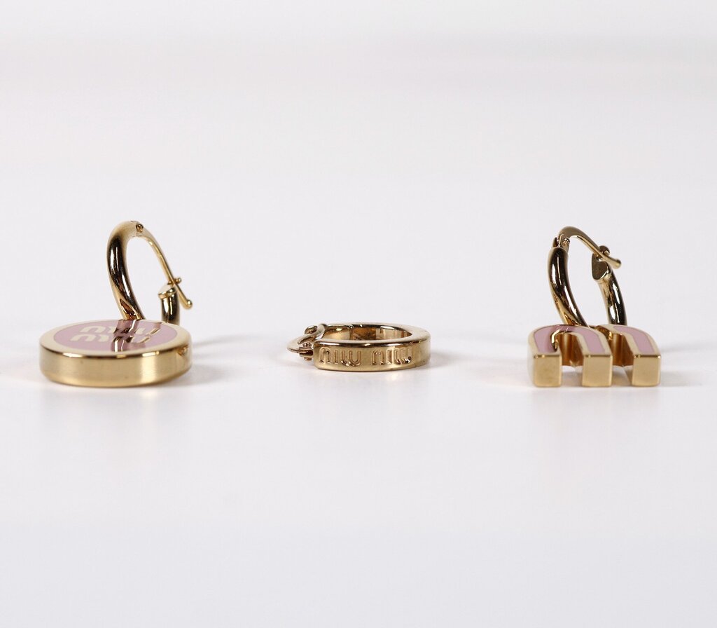 Gold Tone and Pink Enamel Metal Earrings Trio