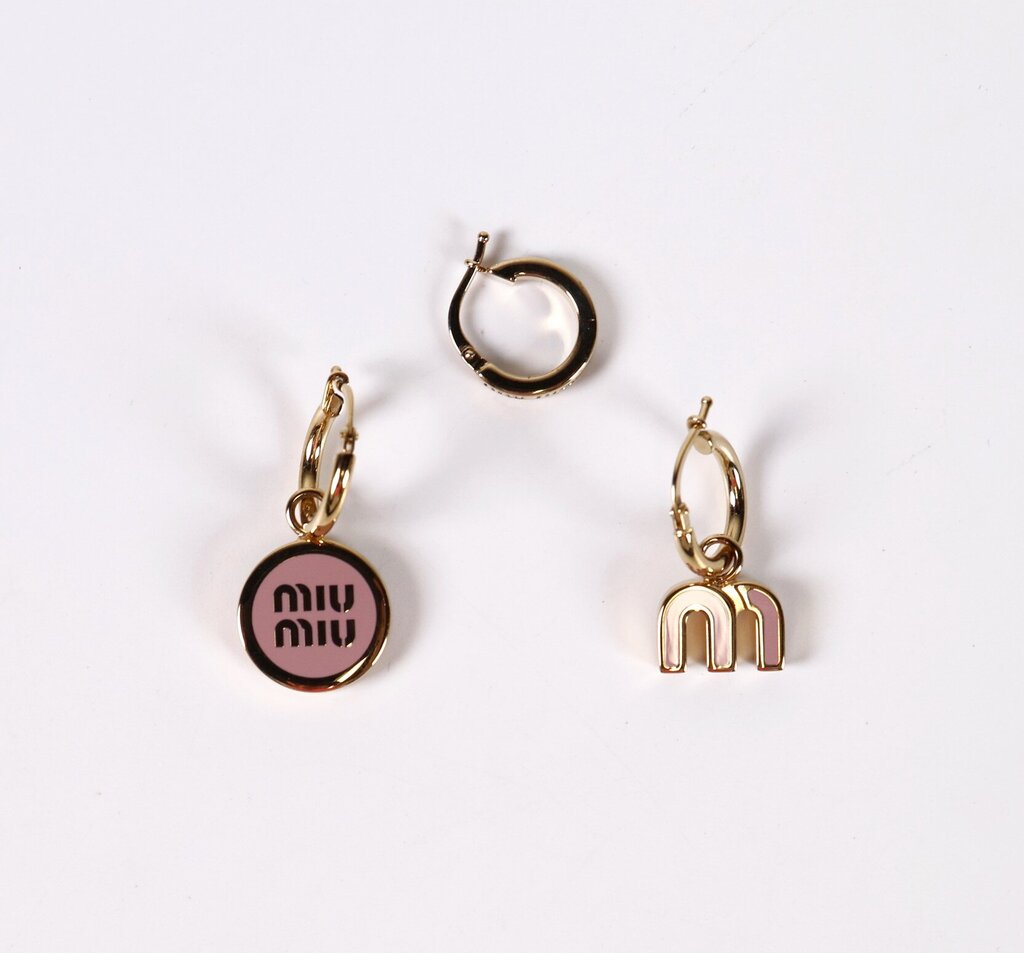 Gold Tone and Pink Enamel Metal Earrings Trio
