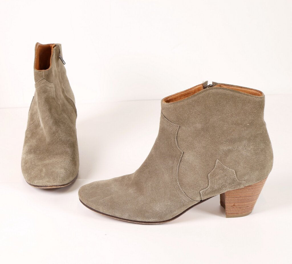 (11) Grey Suede Booties with Block Heel