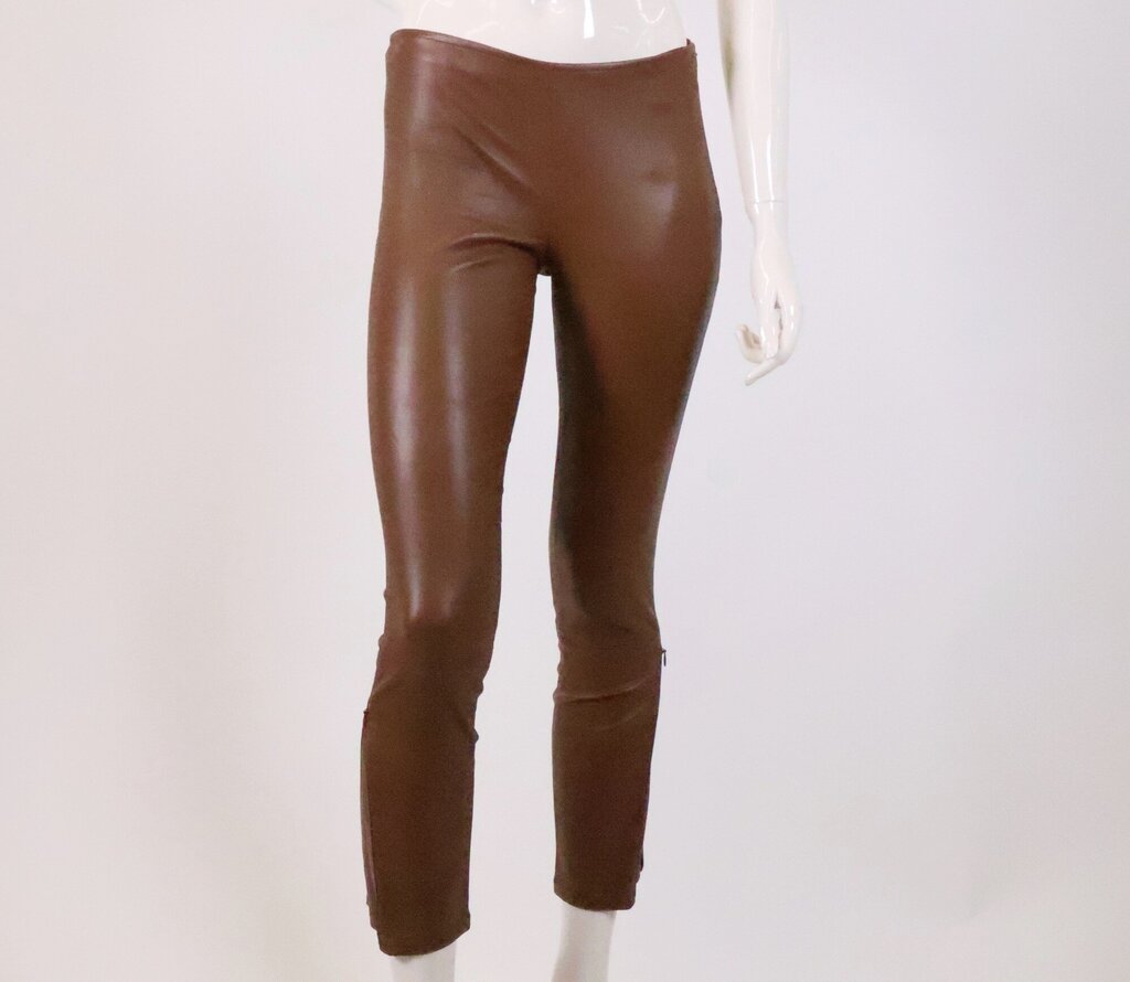 (XS) Cognac Leather Leggings w/ Zip ankle