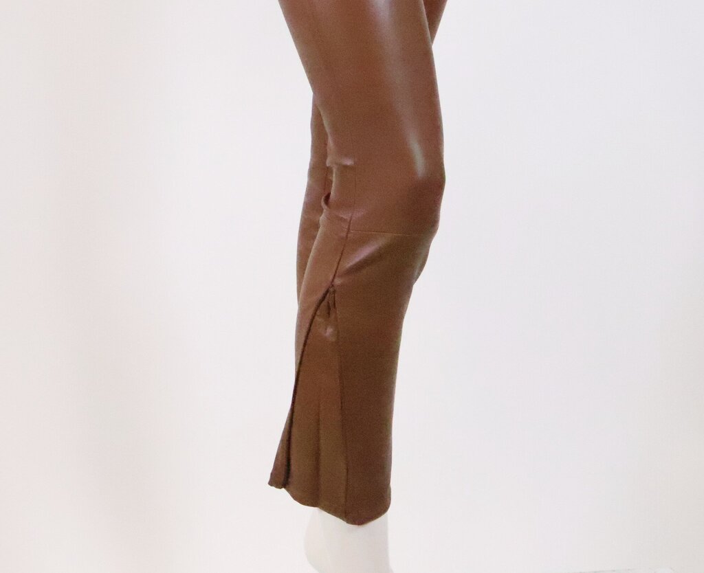 (XS) Cognac Leather Leggings w/ Zip ankle