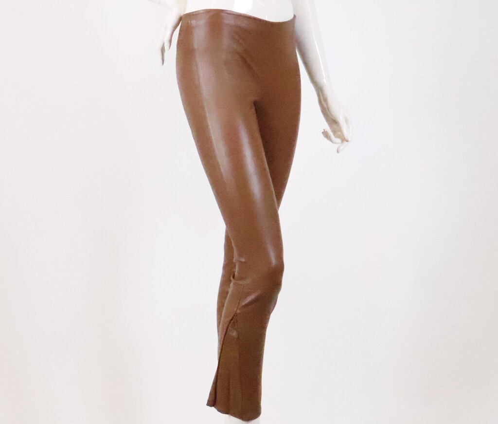 (XS) Cognac Leather Leggings w/ Zip ankle
