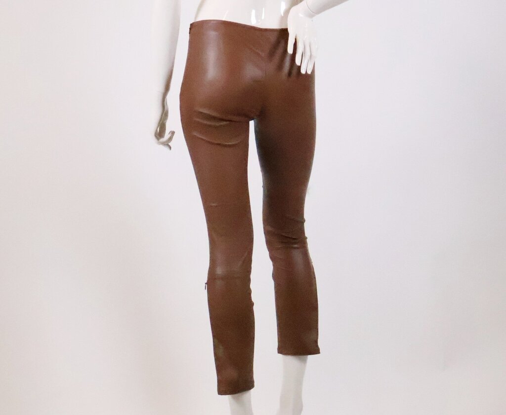 (XS) Cognac Leather Leggings w/ Zip ankle