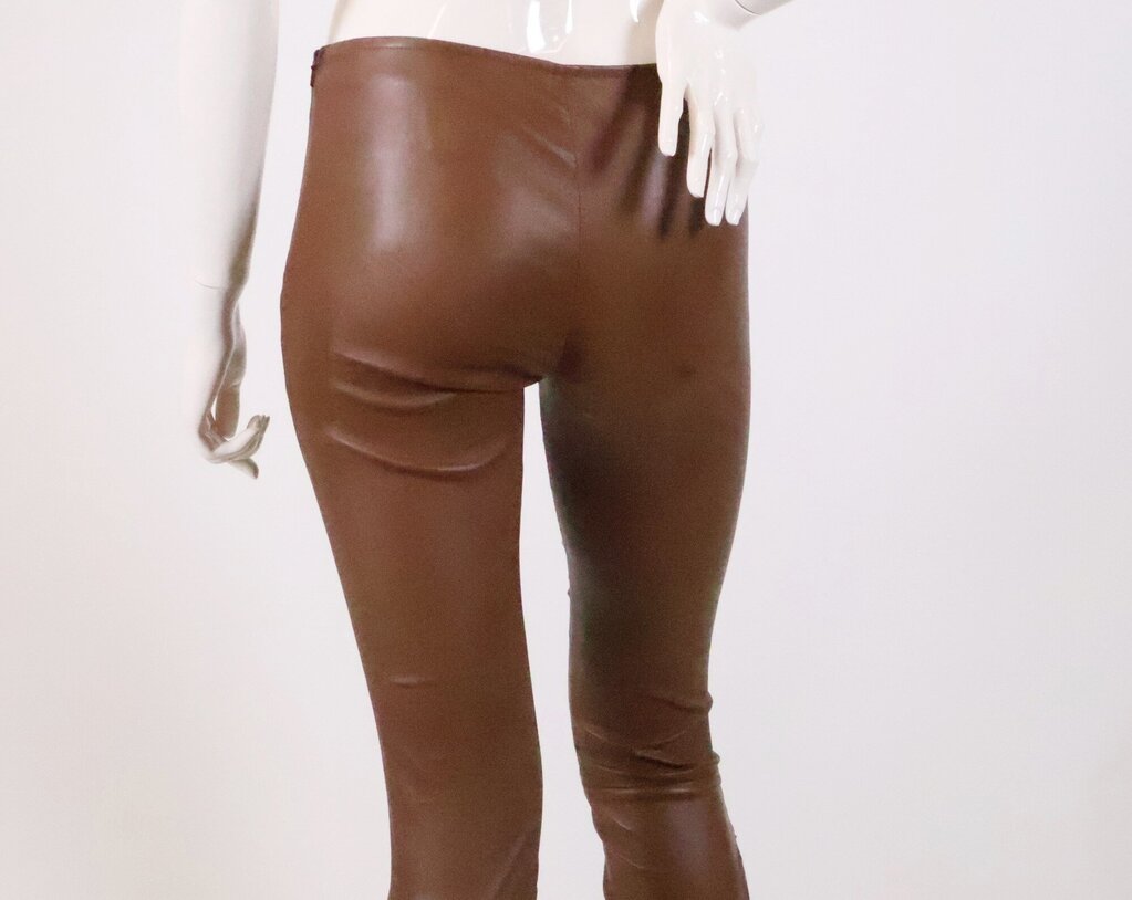 (XS) Cognac Leather Leggings w/ Zip ankle
