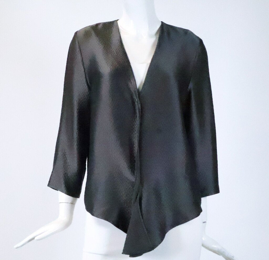 (S) grey textured vneck top