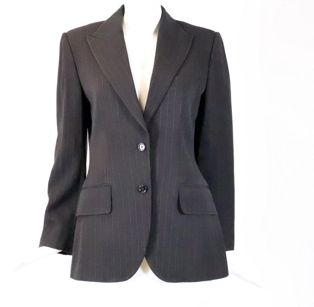 (44) Black/Brown Pinstripe Pant Suit