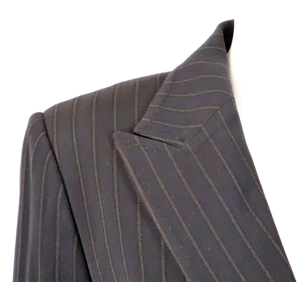 (44) Black/Brown Pinstripe Pant Suit