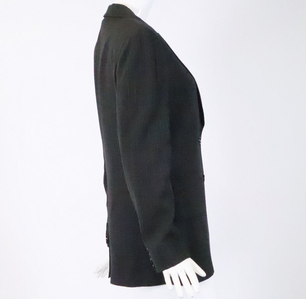 (44) Black/Brown Pinstripe Pant Suit