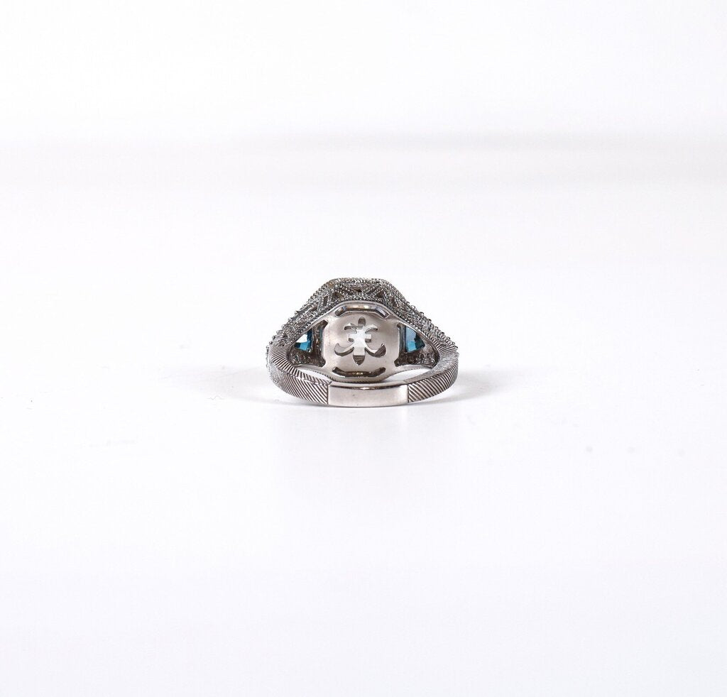Sterling Asscher Cut Diamond and Topaz Ring (8.75)