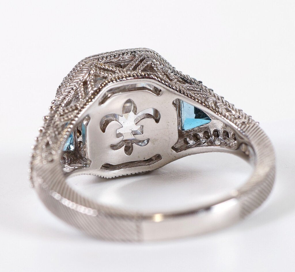 Sterling Asscher Cut Diamond and Topaz Ring (8.75)