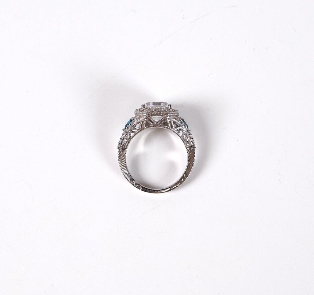 Sterling Asscher Cut Diamond and Topaz Ring (8.75)