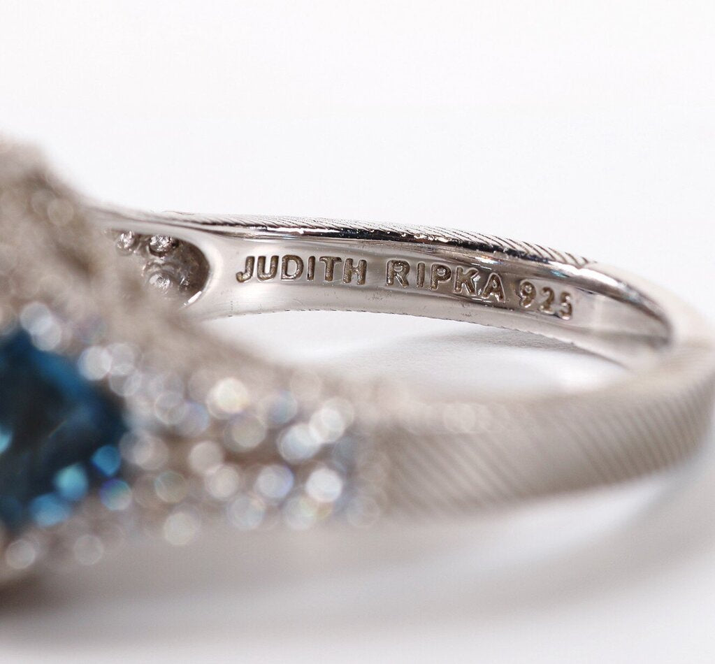 Sterling Asscher Cut Diamond and Topaz Ring (8.75)