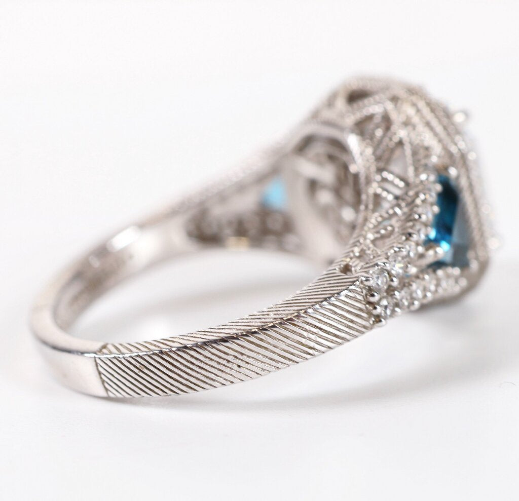 Sterling Asscher Cut Diamond and Topaz Ring (8.75)