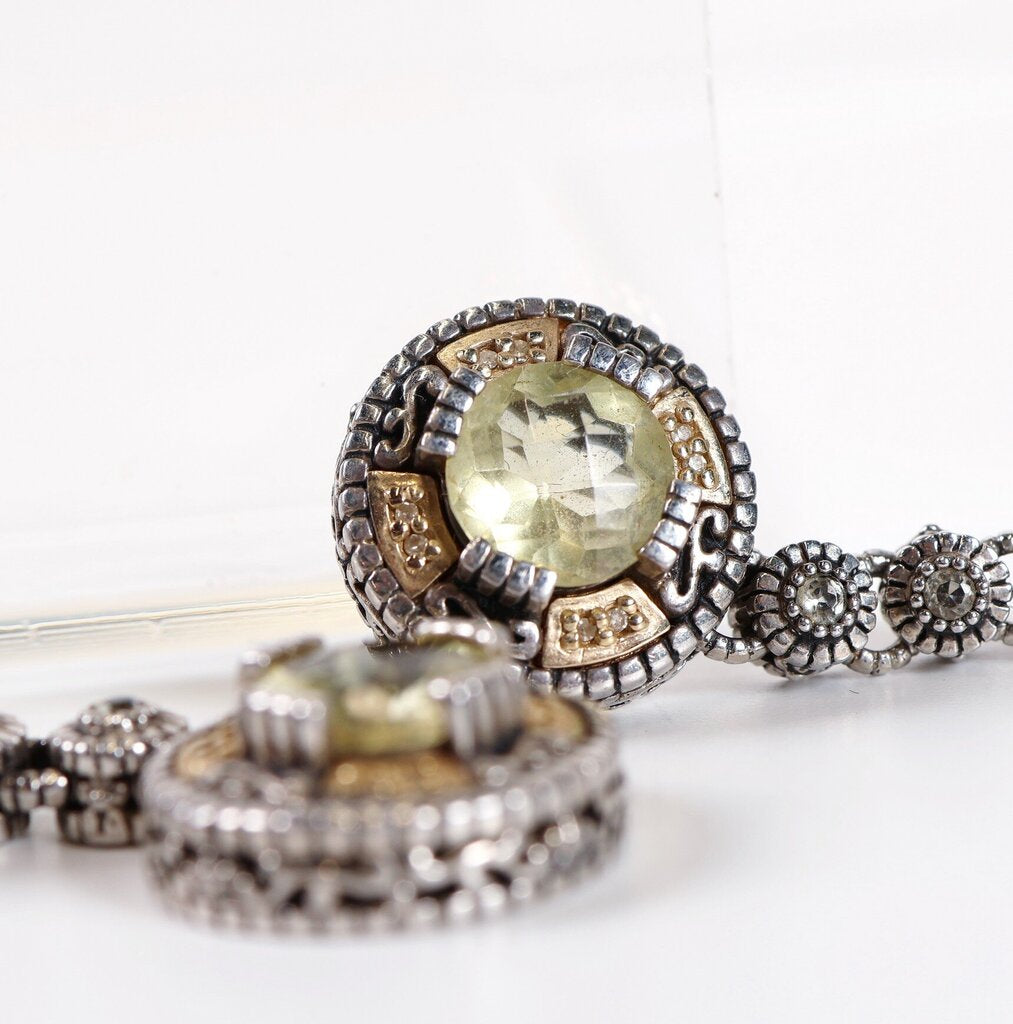 Sterling and 14K Yellow Quartz Earrings