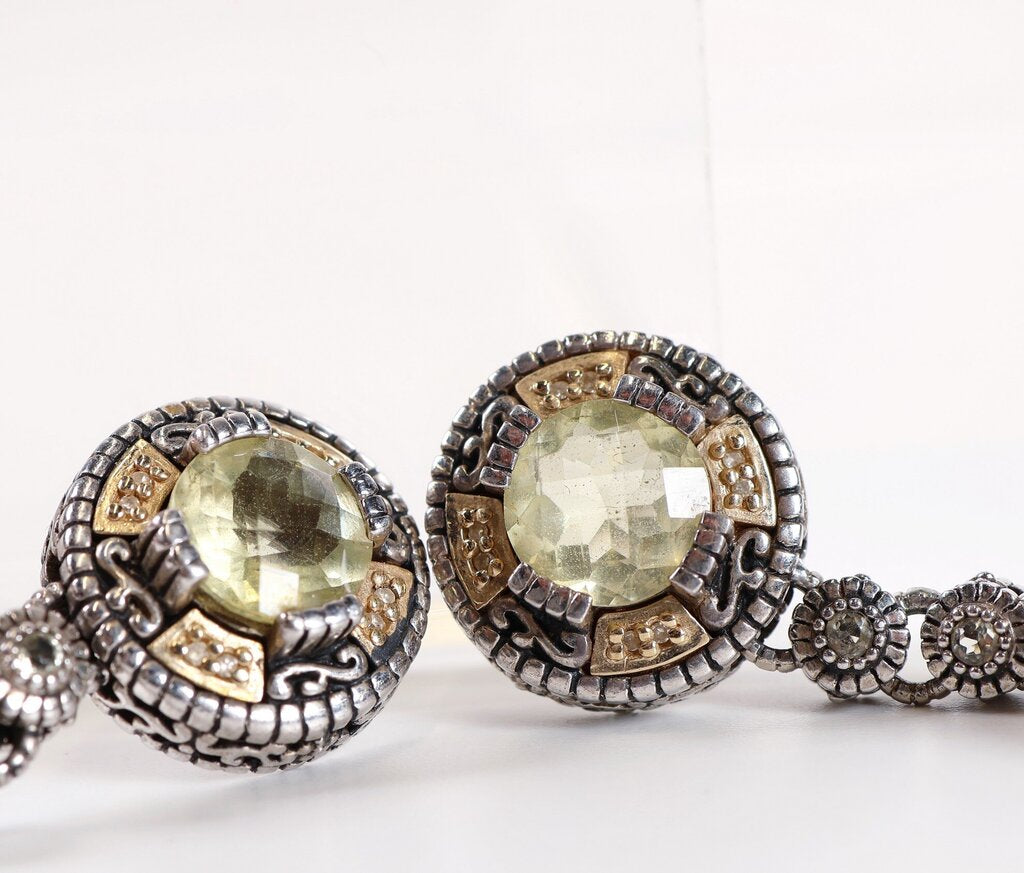 Sterling and 14K Yellow Quartz Earrings