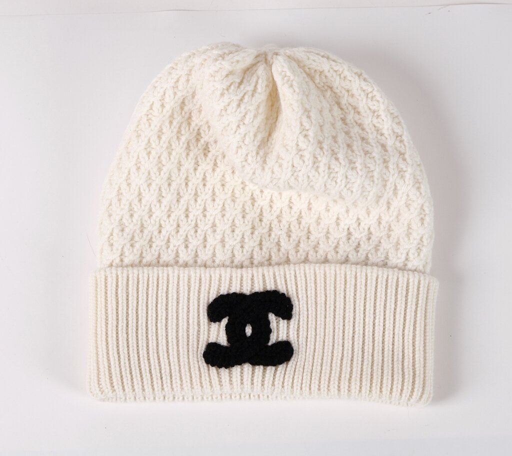 Ivory Beanie with Black CC Embroidery