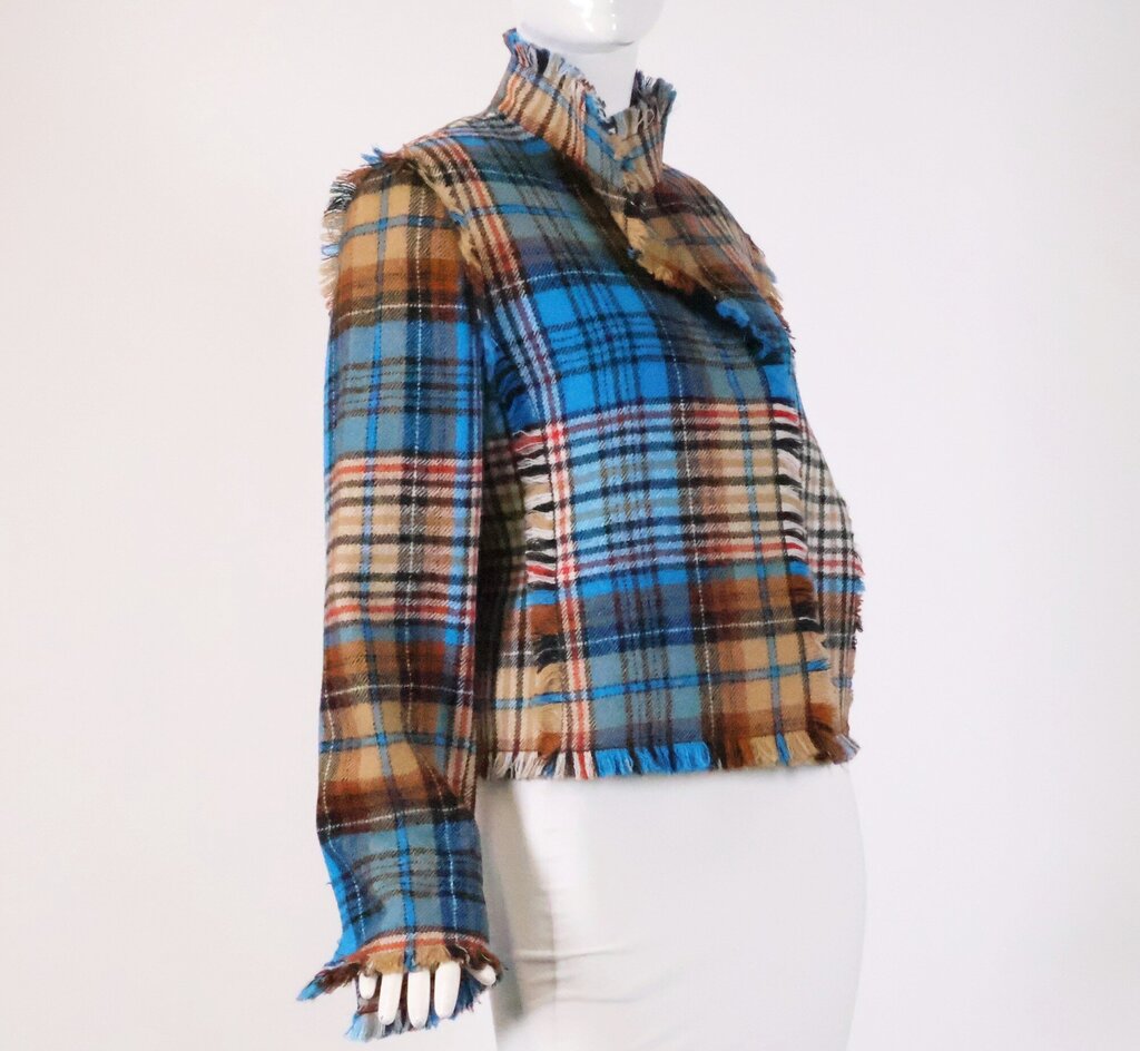 (8) Blue and Brown Plaid Wool Jacket