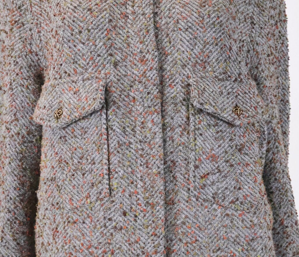 (6) Grey with Dark Green and Orange Texture Shacket