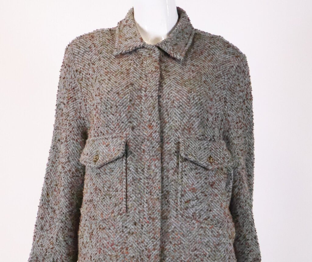 (6) Grey with Dark Green and Orange Texture Shacket