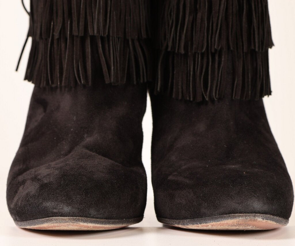 (40/10) Black Suede Fringe Boots