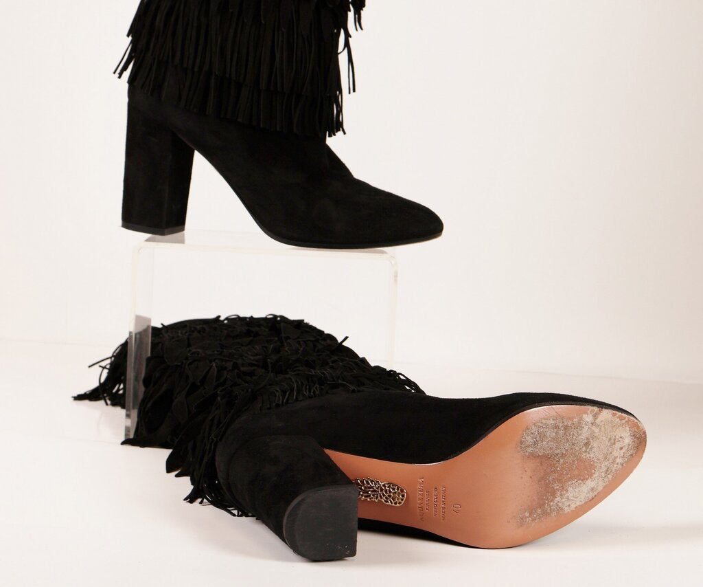 (40/10) Black Suede Fringe Boots