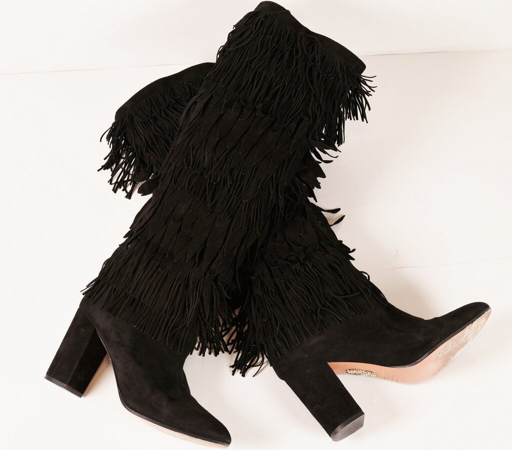 (40/10) Black Suede Fringe Boots