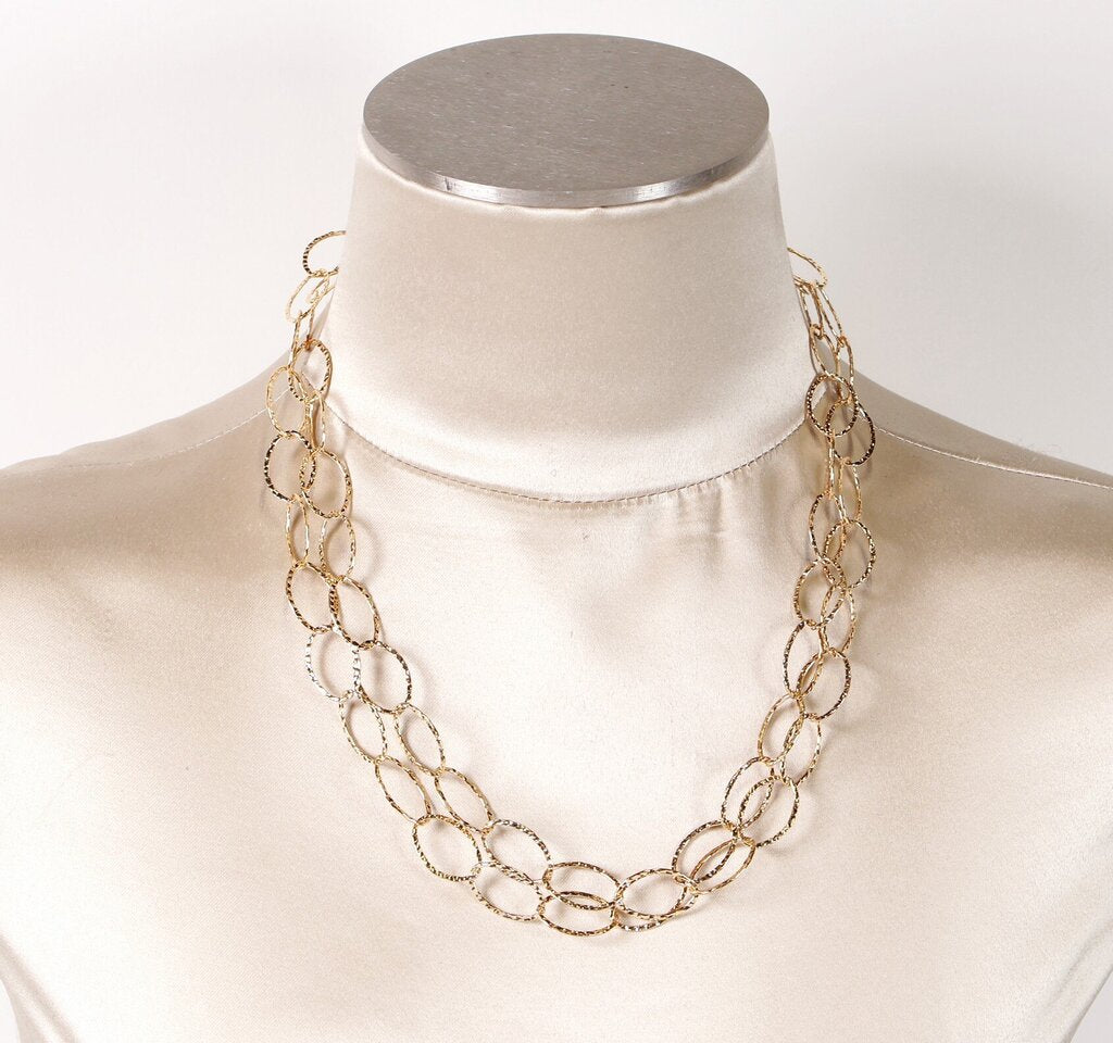 Gold Fill Hammered Link Long Link Necklace