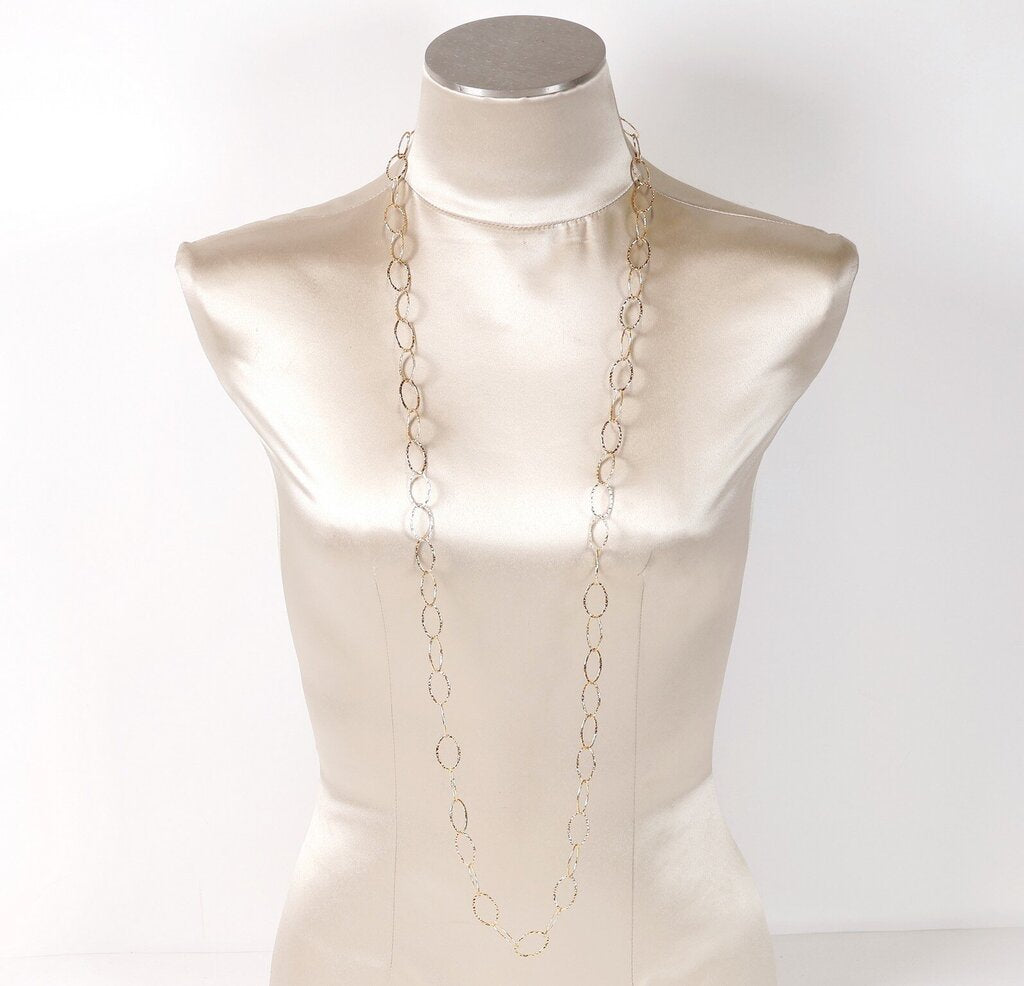 Gold Fill Hammered Link Long Link Necklace