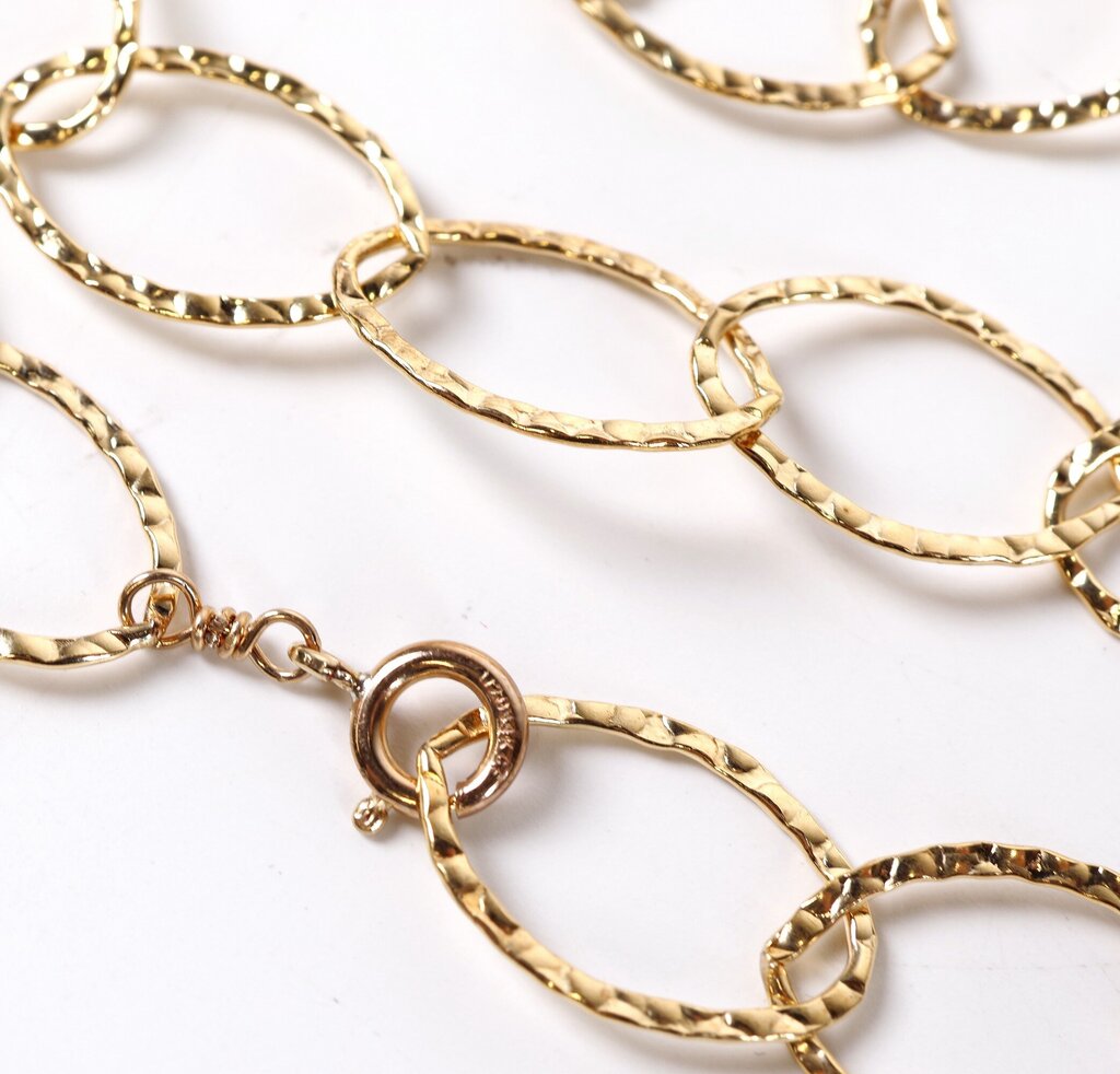 Gold Fill Hammered Link Long Link Necklace