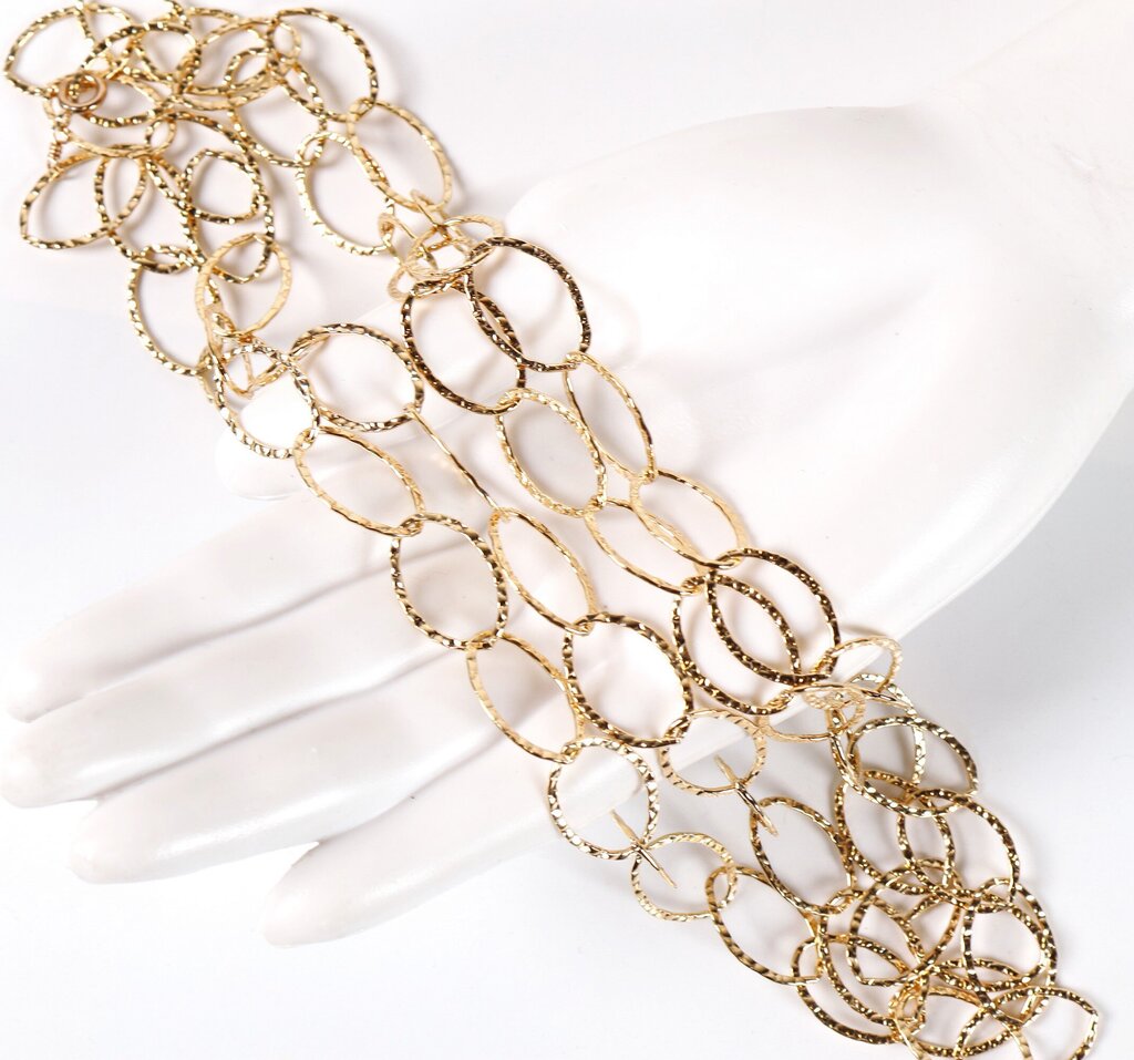 Gold Fill Hammered Link Long Link Necklace