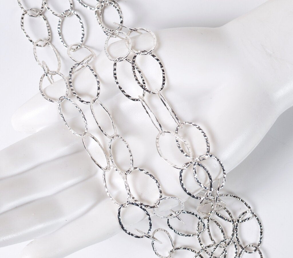 Sterling Hammered Link Long Necklace