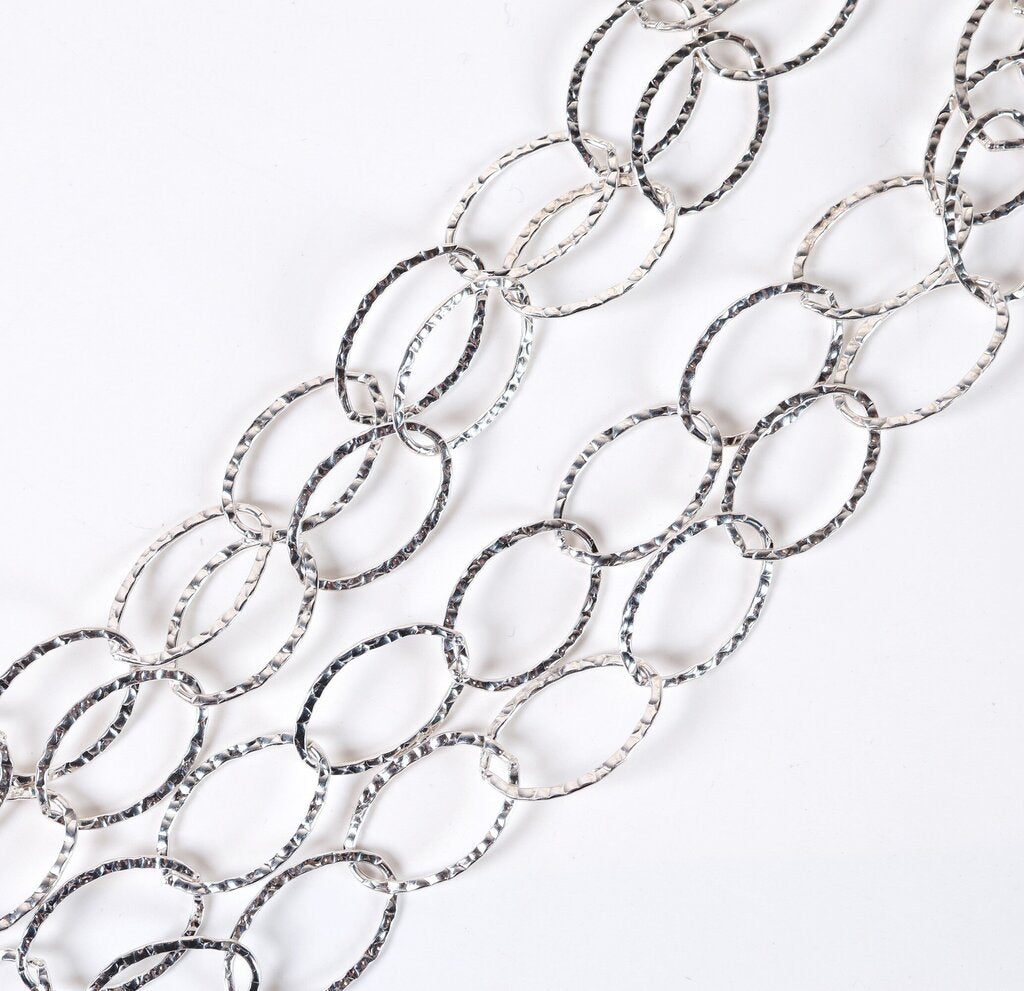 Sterling Hammered Link Long Necklace