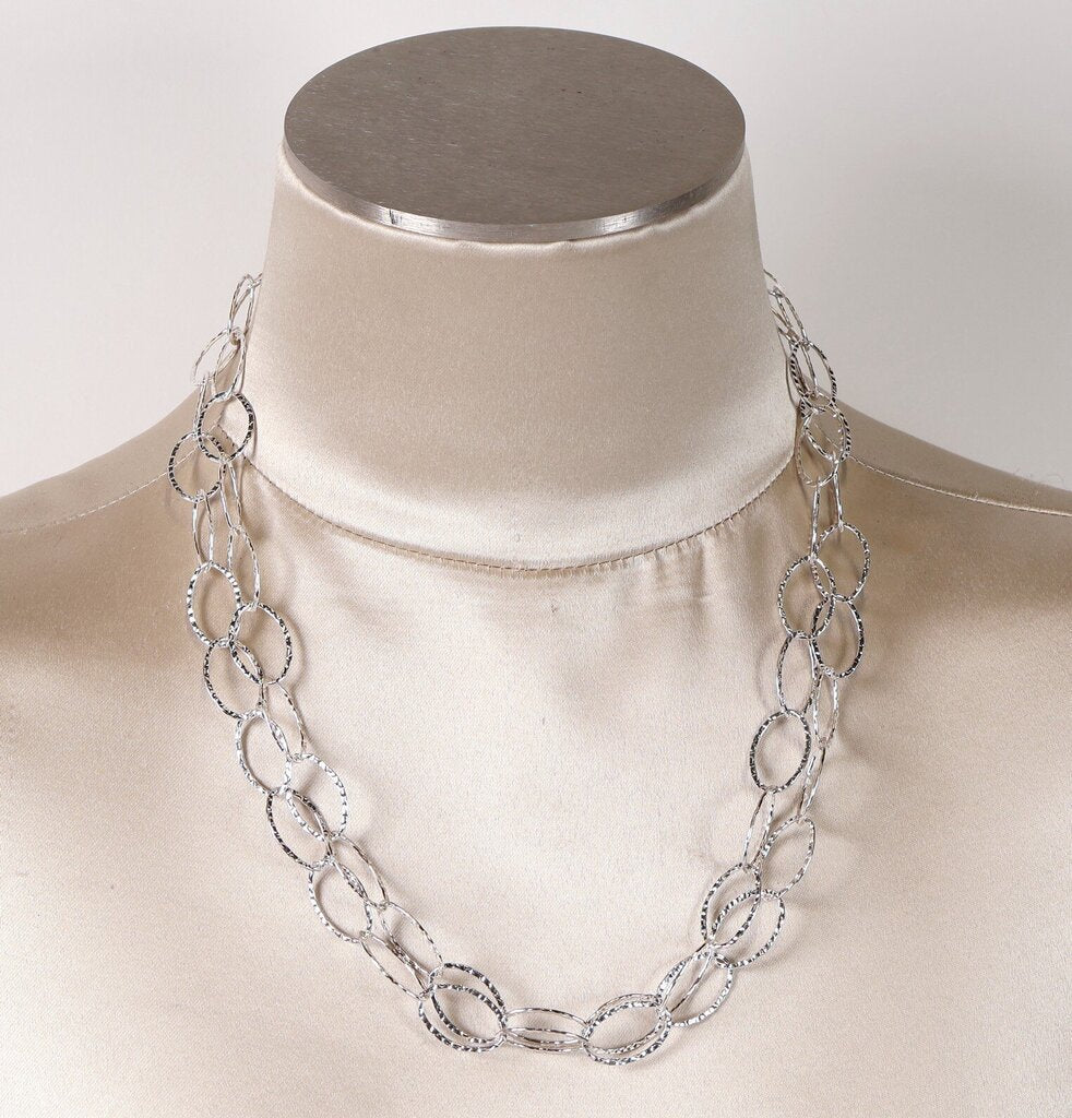 Sterling Hammered Link Long Necklace