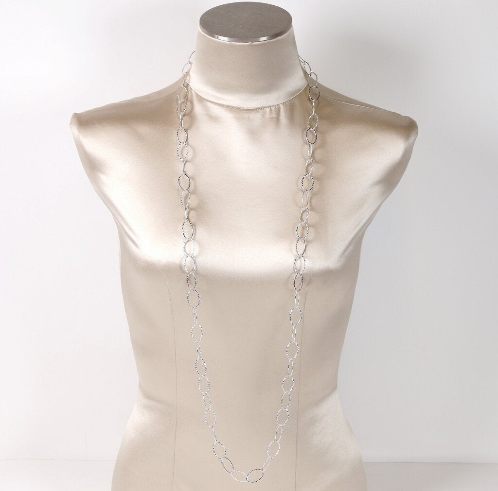 Sterling Hammered Link Long Necklace