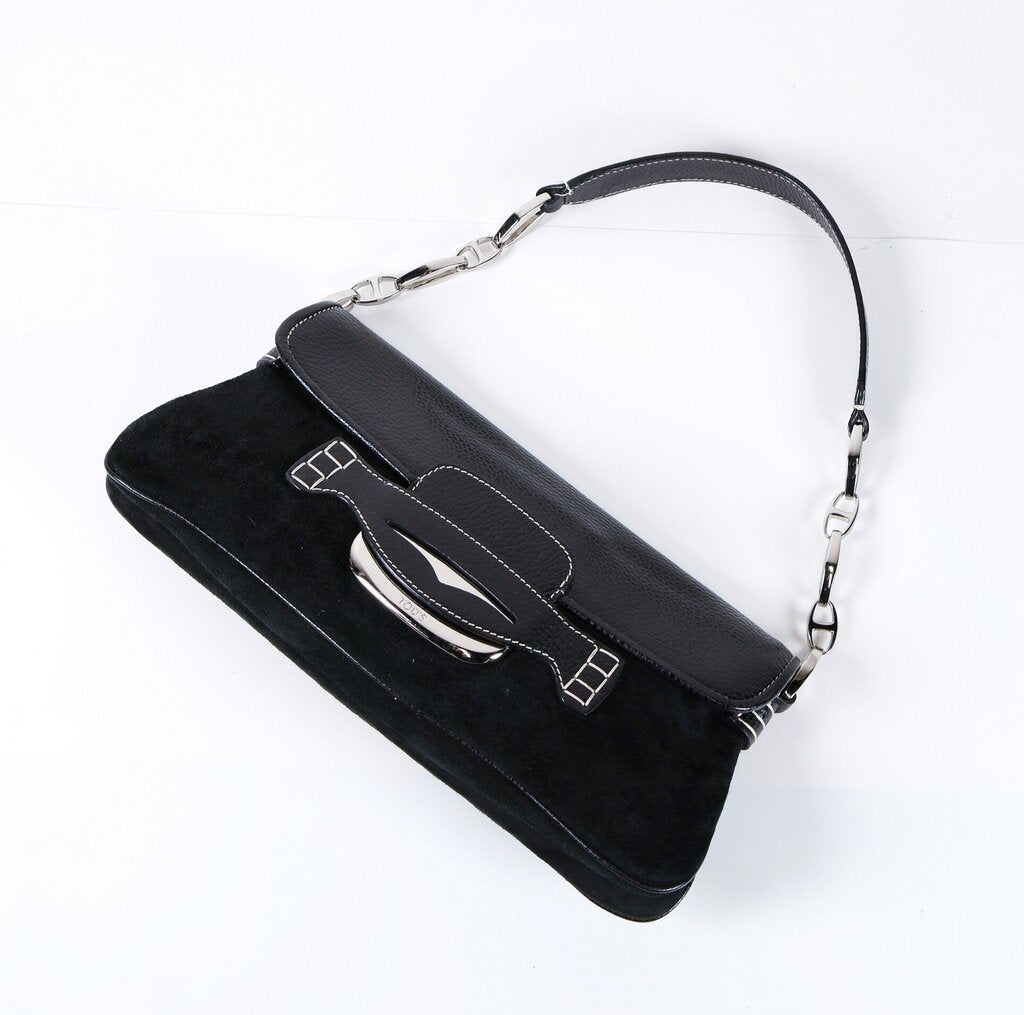 Black Suede and Leather Shoulder Bag