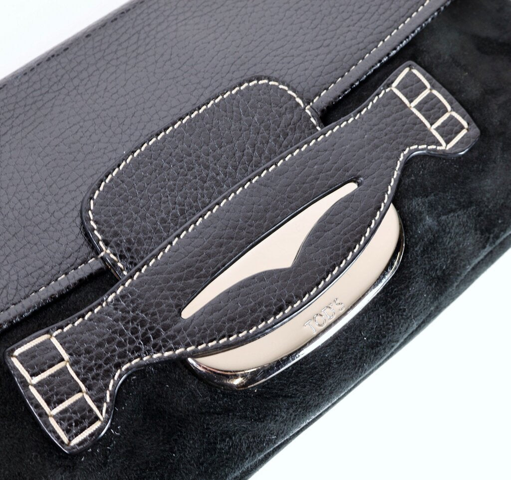 Black Suede and Leather Shoulder Bag