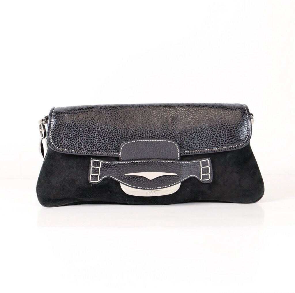 Black Suede and Leather Shoulder Bag