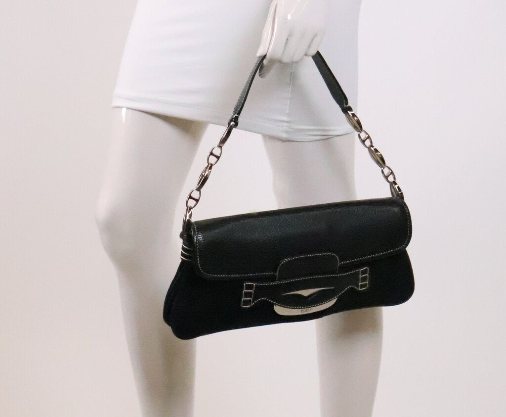 Black Suede and Leather Shoulder Bag