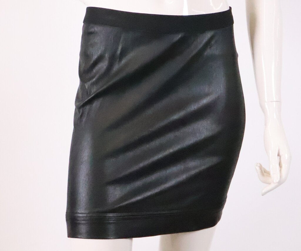 (4) Black leather mini skirt