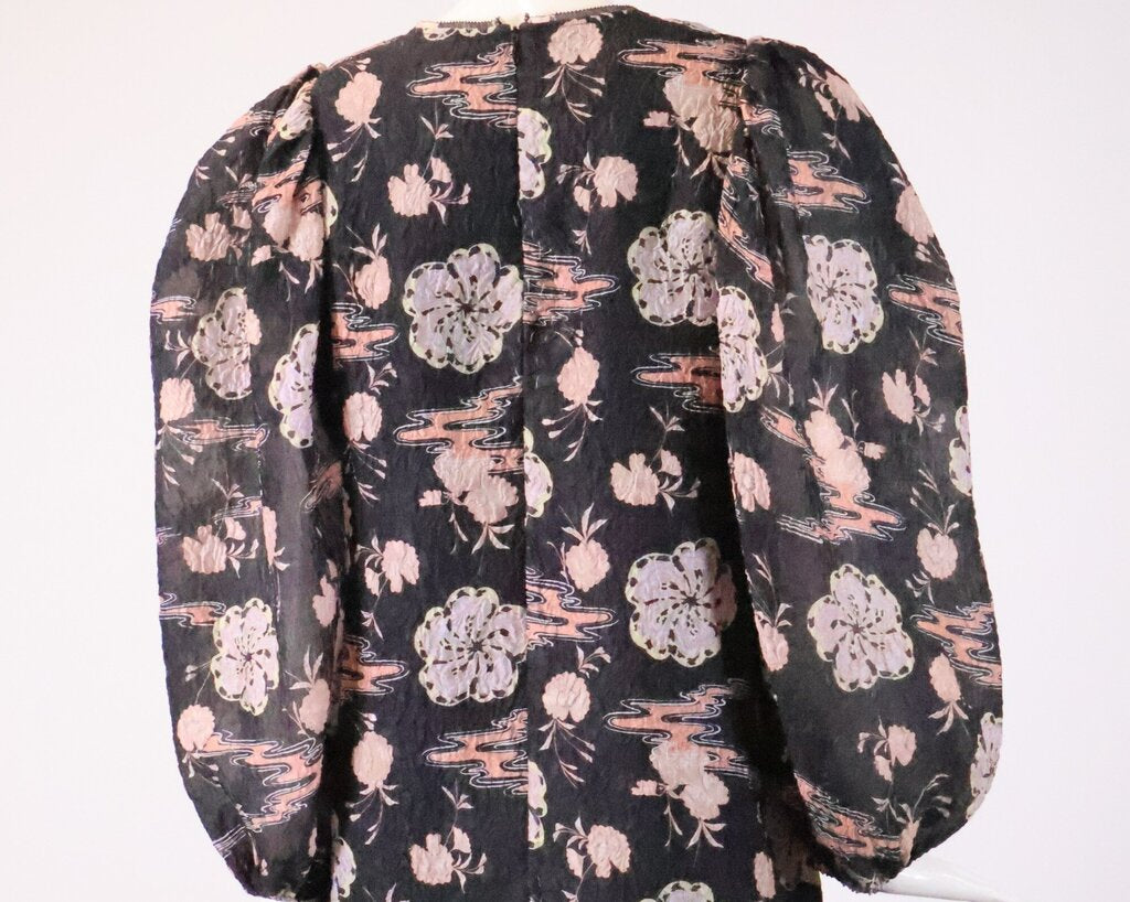 (S) Grey Crinkled Dress w/ Pastel Florals